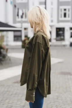 Caryn Poplin Khaki Dark Forest