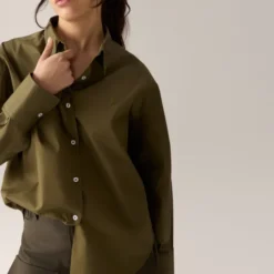 Caryn Poplin Khaki Dark Forest