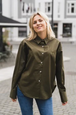 Caryn Poplin Khaki Dark Forest