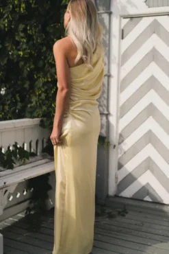 Cassia Draped Fitted Maxi Dress Light Lemon