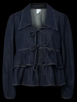 Celina LS Denim Tie Top Dark Blue Denim