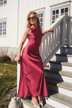 Celinie Heavy Sateen Dress Cherry Pink