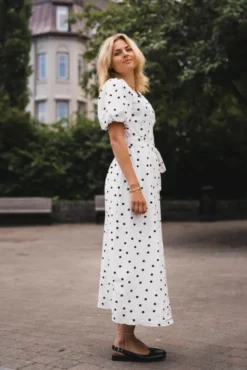 Clarine Linen Dot Dress White