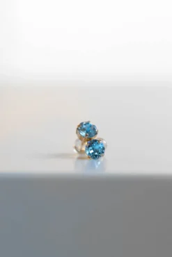Classic Stud Earrings Gold Aquamarine
