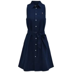Cotton Oxford Sleeveless Shirt Dress Newport Navy