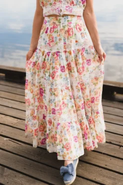 Cotton Slub Maxi Skirt Flora