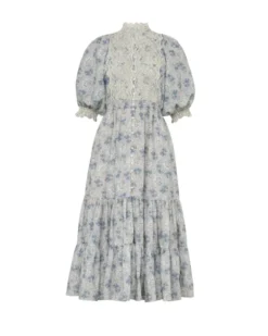 Cotton Slub Midi Dress Blue Paisley