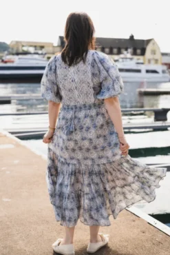 Cotton Slub Midi Dress Blue Paisley