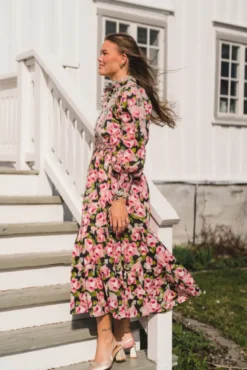 Cotton Slub Midi Dress Rose Bouquet