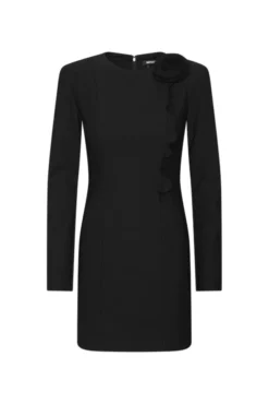 Crepe Mini Flower Dress Black