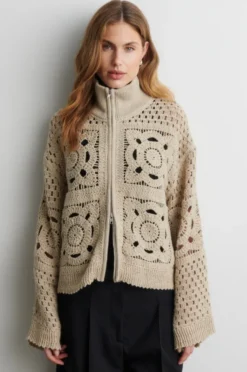 Crosette Knit Cardigan Camel