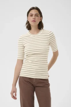 Dagna Striped T-Shirt Vanilla/Coffee Quartz Stripe