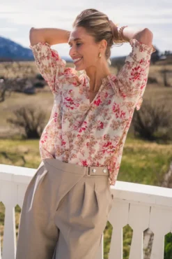 Davina Flower Rose Blouse Rose