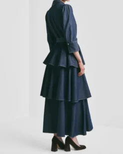 Denim Flounce Dress French Blue