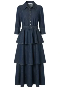 Denim Flounce Dress French Blue