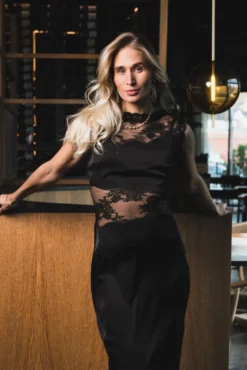 Desire Lace Trimmed Cut Out Midi Dress Black