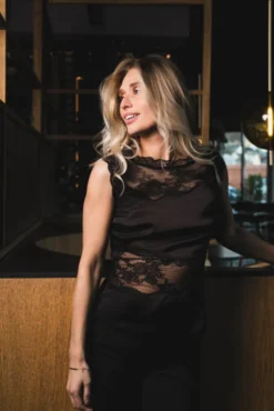 Desire Lace Trimmed Cut Out Top Black
