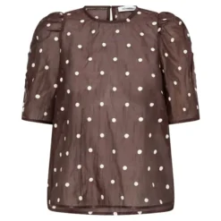 Dita Dot SS Blouse Dark Brown