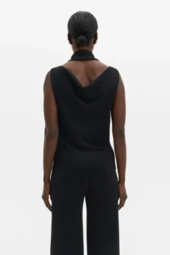 Donia Cowl Neck Scarf Detailed Top Black