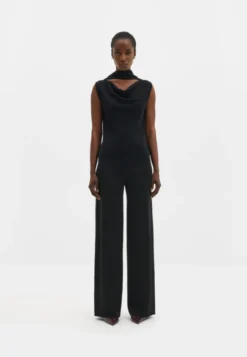 Donia Cowl Neck Scarf Detailed Top Black