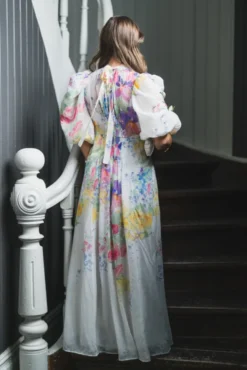 Dotted Georgette Tieback Gown Flower Meadow