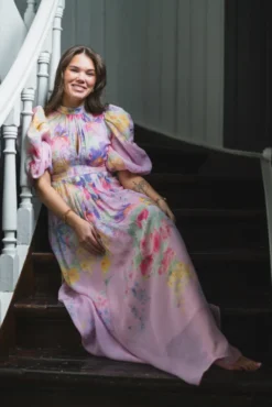 Dotted Georgette Tieback Gown Pink Meadow