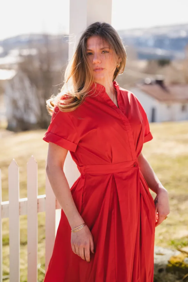 Elara Wrap SS Dress Flame