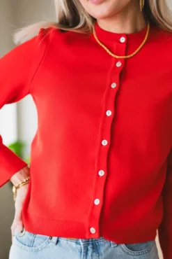 Elena LS Knit Cardigan Fiery Red