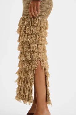 Elissa Halterneck Fringe Maxi Dress Sand