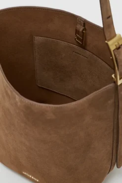 Elly Medium Bucket Bag Suede Tobacco