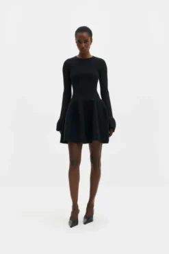 Elona Voluminous Skirt Knitted Mini Dress Black