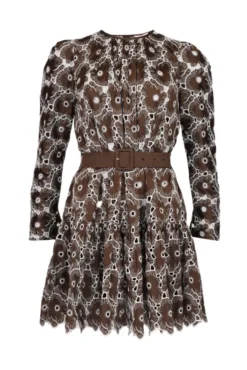 Embroidery Mini Dress Chocolate