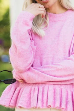 Emily LS Peplum Knit Pullover Moonlite Mauve
