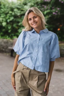 Etta Flower Stripe Shirt Light Blue