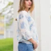 Evangelia 3/4 Top M Blue Flower