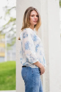 Evangelia 3/4 Top M Blue Flower