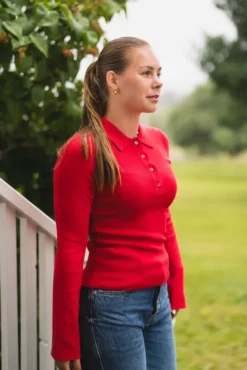 Fannya LS Solid Knit Polo Red