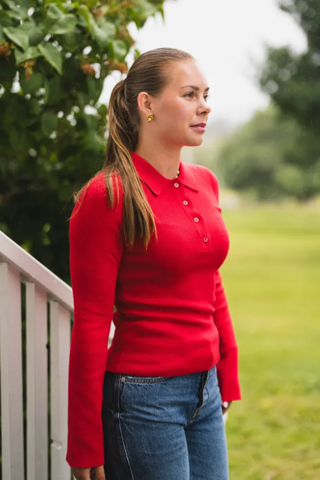 Fannya LS Solid Knit Polo Red