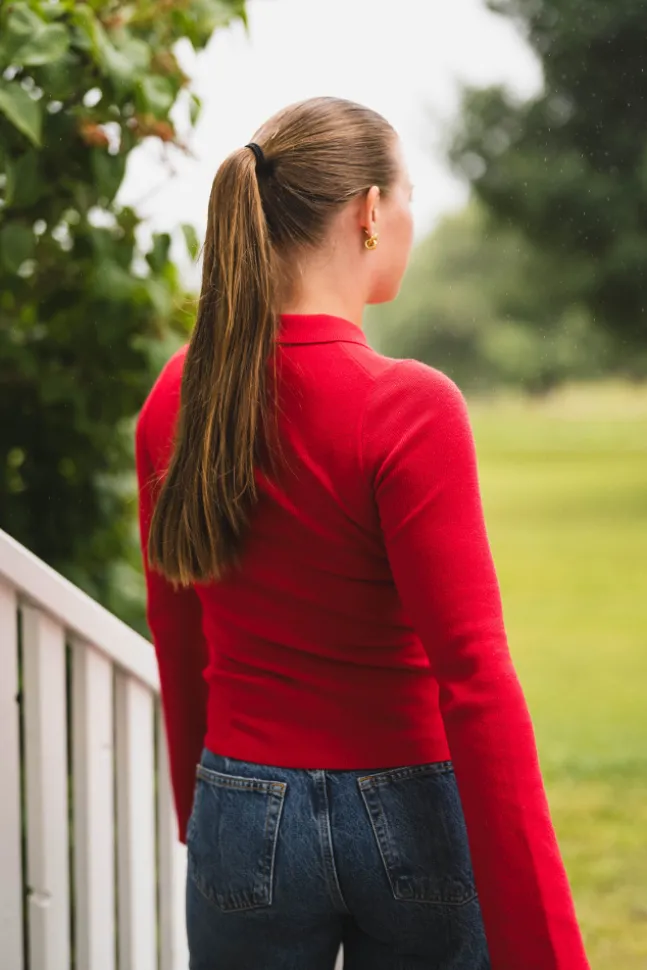 Fannya LS Solid Knit Polo Red