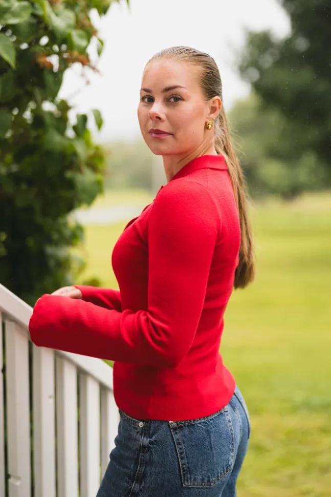 Fannya LS Solid Knit Polo Red