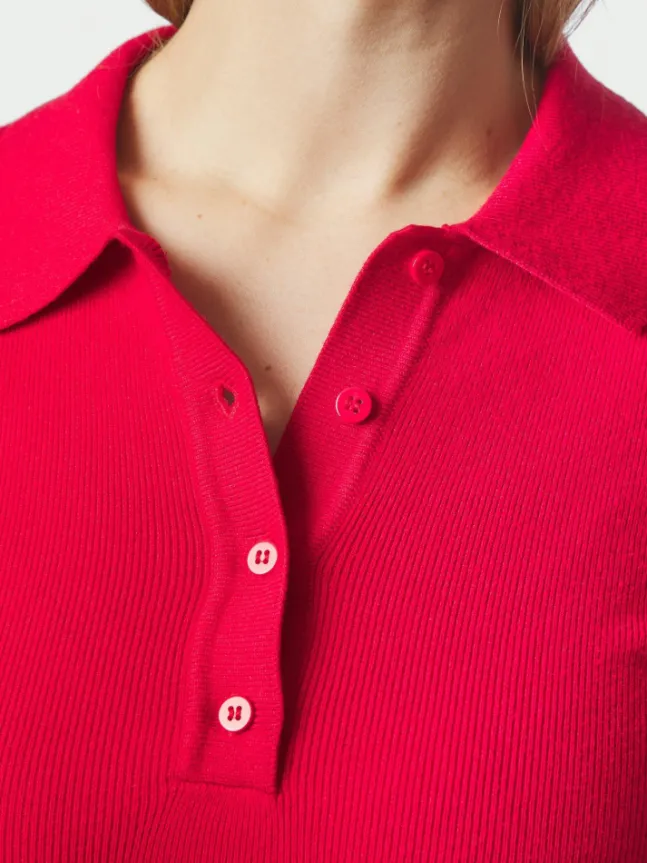 Fannya LS Solid Knit Polo Red