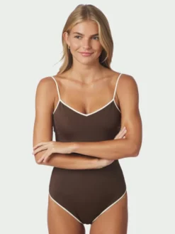 Felice Solid Contrast Swimsuit Dark Brown/Creme