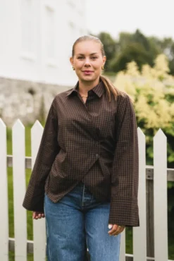 Fenli Small Check Shirt Aubergine