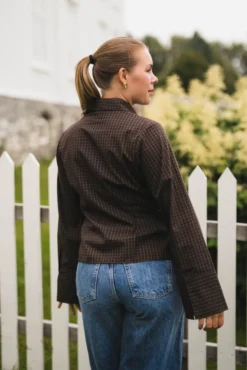 Fenli Small Check Shirt Aubergine