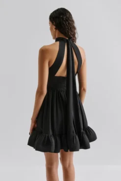 Fern Halterneck Ruffled Mini Dress Black