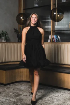 Fern Halterneck Ruffled Mini Dress Black