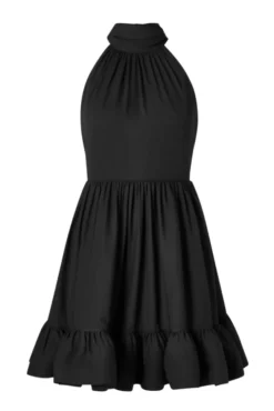Fern Halterneck Ruffled Mini Dress Black