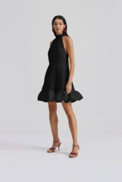Fern Halterneck Ruffled Mini Dress Black
