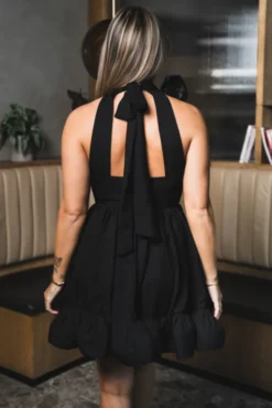 Fern Halterneck Ruffled Mini Dress Black