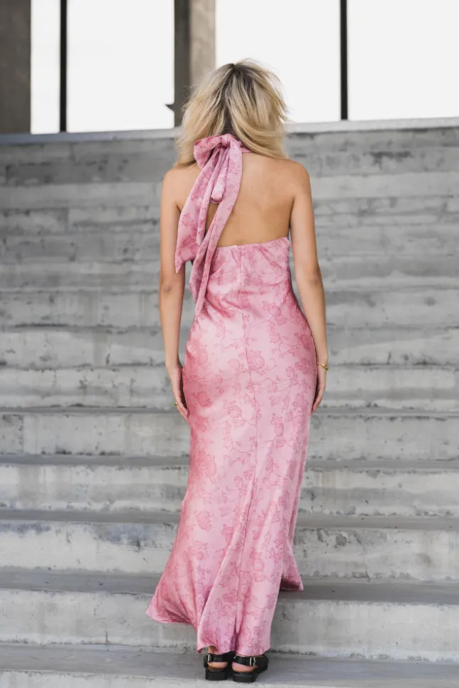 Fiona Pattern Satin Dress Light Pink